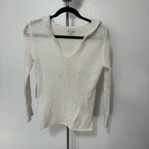 Gap White crochet open knit Hooded V Neck pullover Sweater size:XS